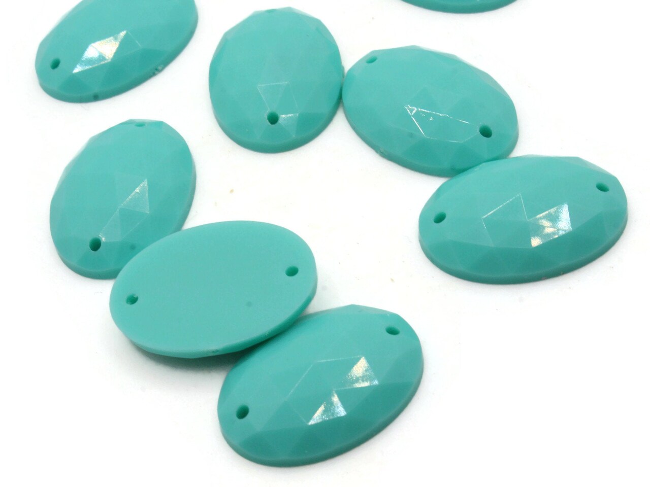 8 25mm Faceted Oval Turquoise Blue Sew On Vintage Plastic Cabochons